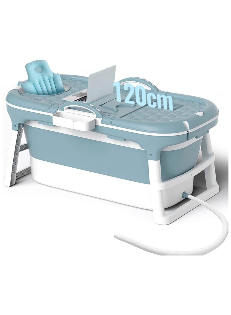Arabest 120cm Portable Bathtub for Adults,Foldable Freestanding Bathtub Large Outdoor Family SPA Soaking Tub for Children Twins Adult,Maintenance of Temperature Barrel with Cover (Blue) - Image 1